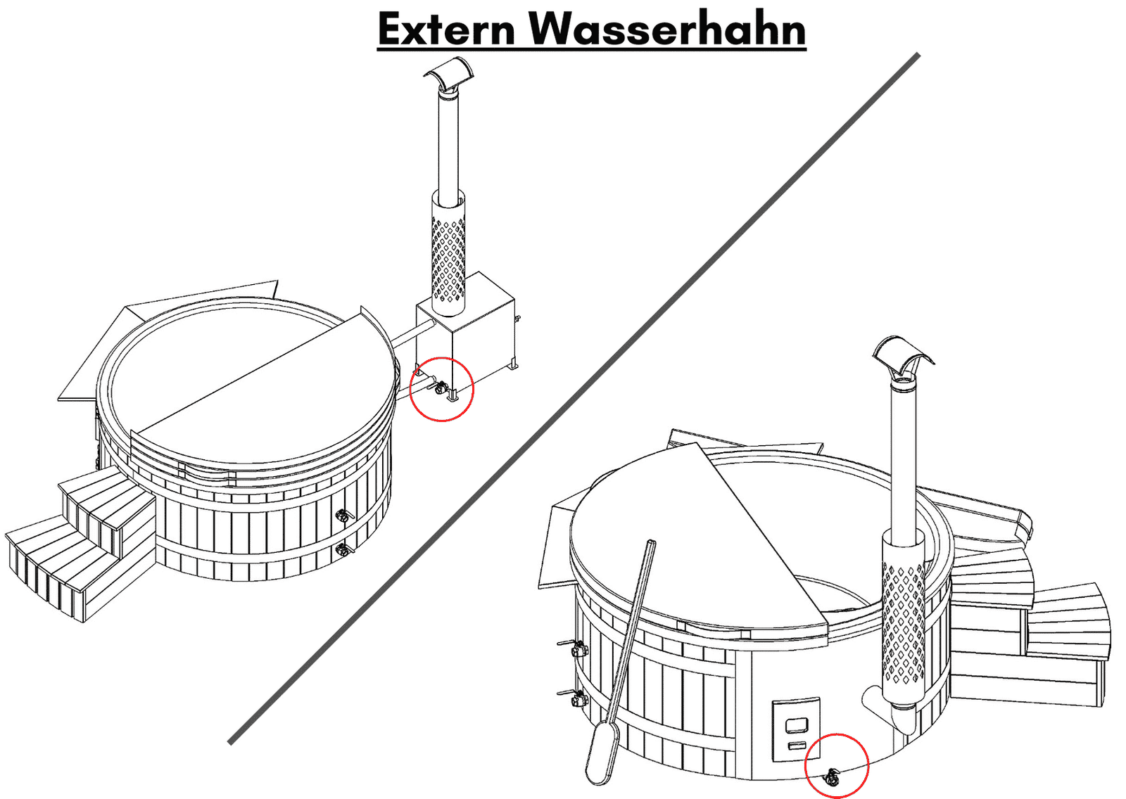 Badezuber mit Whirlpool und Holzofen 2 1