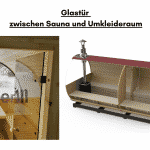 Glastür zwischen Sauna und Umkleideraum für Fasssauna